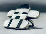 One Of The Most Unique Ever Vintage Native American Zuni Black White Sterling Silver Ring-Nativo Arts