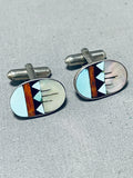 Tremendous Vintage Native American Navajo Blue Gem Turquosie Sterling Silver Cufflinks-Nativo Arts