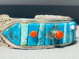 One Of Most Unique Ever Vintage Native American Navajo Turquoise Inlay Sterling Silver Bracelet-Nativo Arts