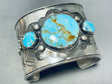 Fabulous Native American Navajo Blue Gem Turquoise Sterling Silver Signed Bracelet-Nativo Arts