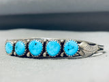 Jim Lee Vintage Native American Navajo 5 Kingman Turquoise Sterling Silver Bracelet-Nativo Arts