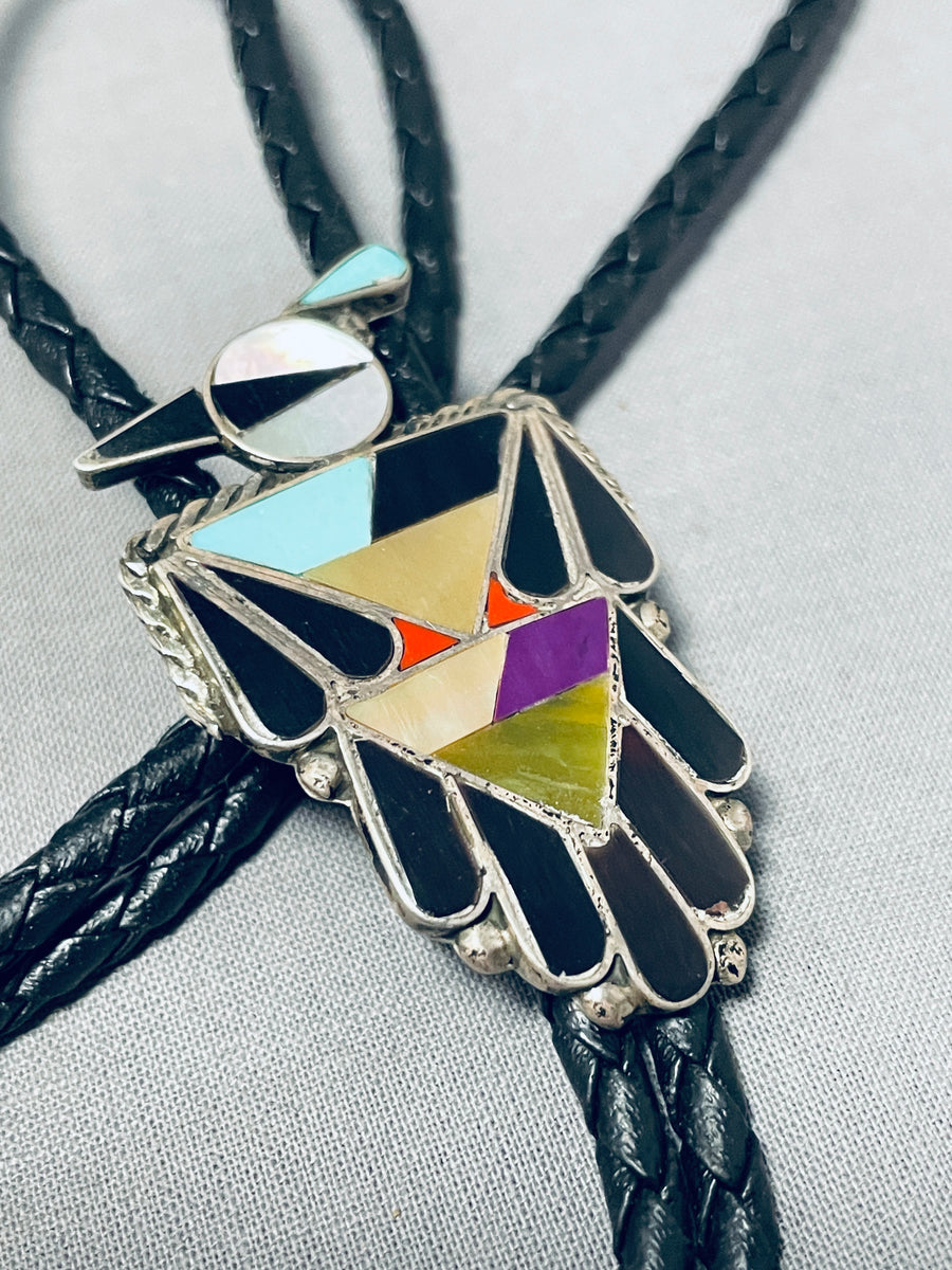 Important Vintage Native American Zuni Turquoise Jet Inlay Sterling Si ...