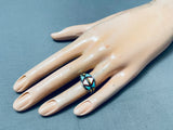 Detailed Intricate Vintage Native American Zuni Size Sz 6.5 Inlay Sterling Silver Turquoise Ring-Nativo Arts