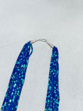 The Most Gorgeous Native American Navajo Azurite Heishi Sterling Silver Necklace-Nativo Arts