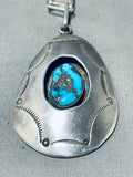 Impressive Vintage Native American Navajo Morenci Turquoise Sterling Silver Necklace-Nativo Arts