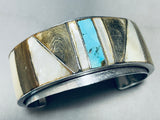 7.5 Inch Wrist Vintage Native American Navajo Turquoise Inlay Sterling Silver Bracelet Cuff-Nativo Arts