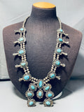 Womens Vintage Native American Navajo Turquoise Sterling Silver Squash Blossom Necklace-Nativo Arts