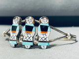 Three Sisters! Vintage Native American Zuni Turquoise Inlay Sterling Silver Bracelet-Nativo Arts