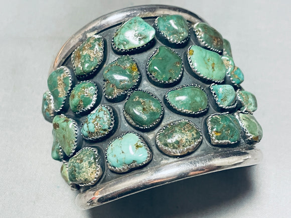 Native American 125 Grams Museum Vintage Green Turquoise Sterling Silver Bracelet-Nativo Arts