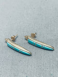 Important Vernon Haskie Vintage Native American Navajo 14k Gold Turquoise Earrings-Nativo Arts