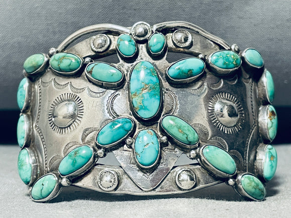 Early 1900's Vintage Native American Navajo Carico Lake Turquoise Sterling Silver Bracelet-Nativo Arts