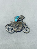 Rare Native American Hopi Turquoise Sterling Silver Kokopelli Motorcycle Pin-Nativo Arts