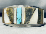 7 Inch Wrist Rare Vintage Native American Navajo Turquoise Inlay Sterling Silver Bracelet-Nativo Arts