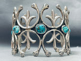 One Of The Most Intricate Tall Vintage Native American Navajo Turquoise Sterling Silver Bracelet-Nativo Arts