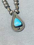 Classic Vintage Native American Navajo Blue Gem Turquoise Sterling Silver Teardrop Necklace-Nativo Arts