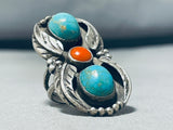 Impressive Vintage Native American Navajo Blue Gem Turquoise Sterling Silver Ring-Nativo Arts