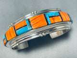 Vibrant Native American Navajo Signed Inlay Turquoise Spiny Opal Sterling Silver Bracelet-Nativo Arts