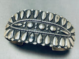 Native American Very Rare All Silver Teardrop Hand Tooled Bracelet Cuff-Nativo Arts