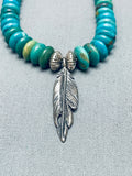 Stunning Vintage Native American Navajo Disc Turquoise Sterling Silver Feather Necklace-Nativo Arts