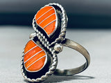 Captivating Vintage Native American Zuni Coral Sterling Silver Ring-Nativo Arts