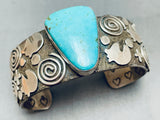 Heart & Petroglyph Vintage Native American Navajo Turquoise Sterling Silver Bracelet-Nativo Arts