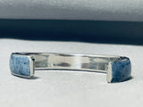 5.5 Inch Small Wrist Vintage Navajo Lapis Sterling Silver Inlay Bracelet-Nativo Arts