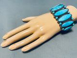 One Of Best Mid Century Vintage Native American Navajo Long Turquoise Sterling Silver Bracelet-Nativo Arts