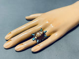 Whimsical Vintage Native American Navajo Turquoise Jet Shell Sterling Silver Turtle Ring-Nativo Arts