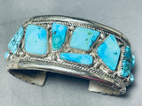 Rare Vintage Native American Navajo Morenci Old Kingman Turquoise Sterling Silver Bracelet-Nativo Arts