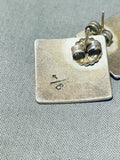 Wonderful Vintage Native American Navajo Handcarved Silver Square Handstamped Earrings-Nativo Arts