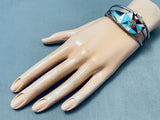 Intricate Bear Vintage Native American Zuni Turquoise Inlay Sterling Silver Bracelet-Nativo Arts