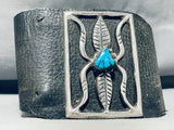 Eye Catching Vintage Native American Navajo Morenci Turquoise Sterling Silver Bowguard-Nativo Arts