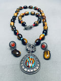 Gorgy Vintage Southwest Tiger Eye Turquoise Sterling Silver Inlay Necklace Set-Nativo Arts