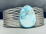 Captivating Vintage Native American Navajo Pilot Mountain Turquoise Sterling Silver Bracelet-Nativo Arts