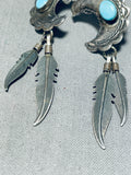 Fabulous Vintage Native American Navajo Blue Gem Turquoise Sterling Silver Dangle Earrings-Nativo Arts