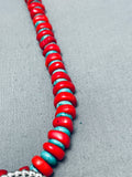 Coral Mudhead Dancer Native American Zuni Turquoise Inlay Sterling Silver Necklace-Nativo Arts