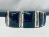 Incredible Vintage Native American Navajo Jet Sterling Silver Hinged Bracelet Signed-Nativo Arts