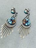 One Of The Finest Vintage Zuni Turquoise Inlay Sterling Silver Earrings-Nativo Arts