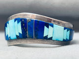 6 Inch Wrist Vintage Native American Navajo Turquoise Lapis Sterling Silver Bracelet-Nativo Arts