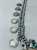 202 Gram Bisbee Turquoise Vintage Native American Navajo Sterling Silver Squash Blossom Necklace-Nativo Arts