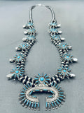 Intricate Womens Vintage Zuni Turquoise Sterling Silver Squash Blossom Necklace-Nativo Arts