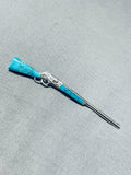 Native American Unique Vintage Morongo Signed Blue Gem Turquoise Sterling Silver Gun Pin-Nativo Arts