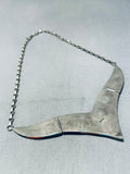 Super Intricate!! Vintage Zuni Turquoise Inlay Sterling Silver Necklace-Nativo Arts