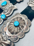 Hand Tooled Benny Yazzie Vintage Native American Navajo Sterling Silver Turquoise Concho Belt-Nativo Arts