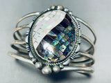 Most Unique Vintage Native American Navajo Abalone Pearl Sterling Silver Inlay Bracelet-Nativo Arts