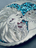 Very Rare Lion Vintage Native American Navajo Turquoise Sterling Silver Inlay Buckle-Nativo Arts