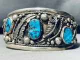 Big Large Wrist Vintage Native American Navajo Turquoise Sterling Silver Leaf Bracelet-Nativo Arts