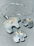 Family Of Bears Vintage Native American Navajo Spiny Oyster Sterling Silver Necklace Earrings-Nativo Arts