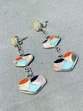 Exceptional Native American Zuni Turquoise Sterling Silver Inlay Heart Earrings-Nativo Arts