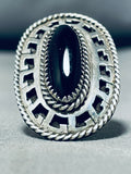 Sleek Vintage Native American Navajo Black Onyx Sterling Silver Gigantic Ring-Nativo Arts